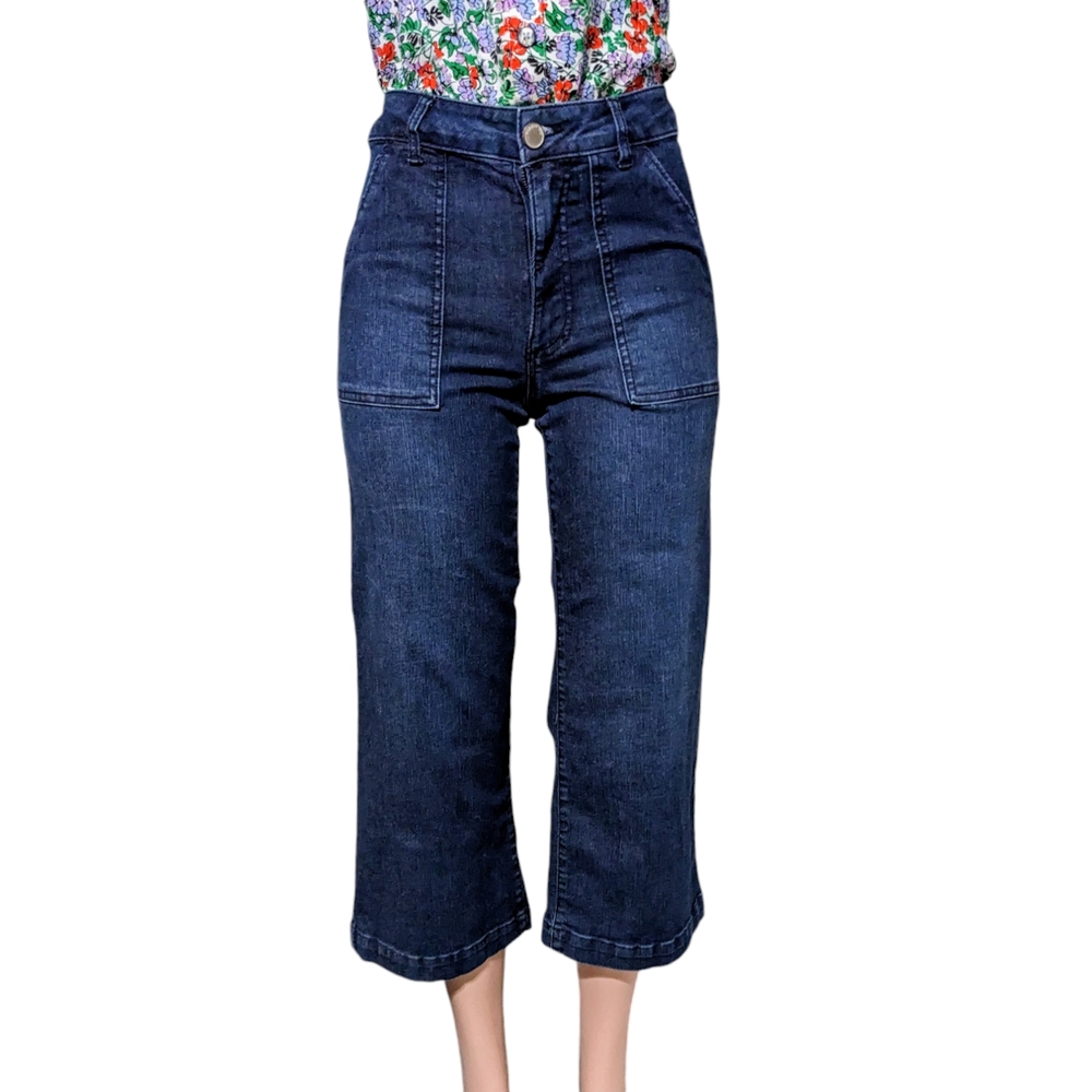CROPPED WIDE LEG HIGH WAISTED JEANS WITH POCKETS